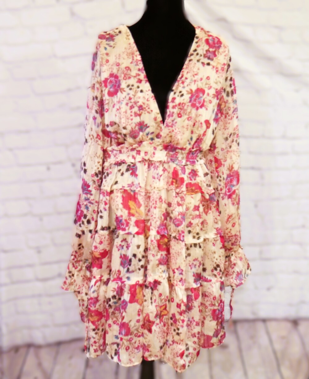 Free People Cream Combo Floral Dress Size M